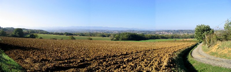 en descendant de bel-fort, la plaine de st amadou et les pyrénees